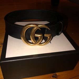 Classic wide black leather double G Gucci belt